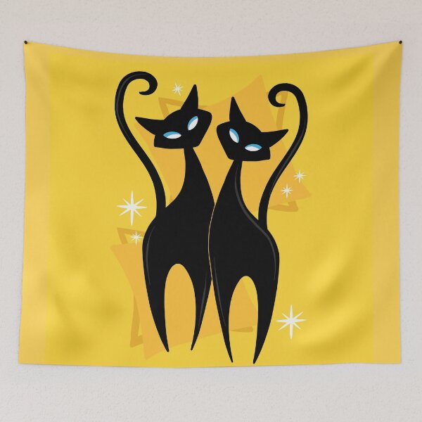 Item preview, Sunshine Spectacular Atomic Age Black Kitschy Cats designed and sold by BunnyThePainter.