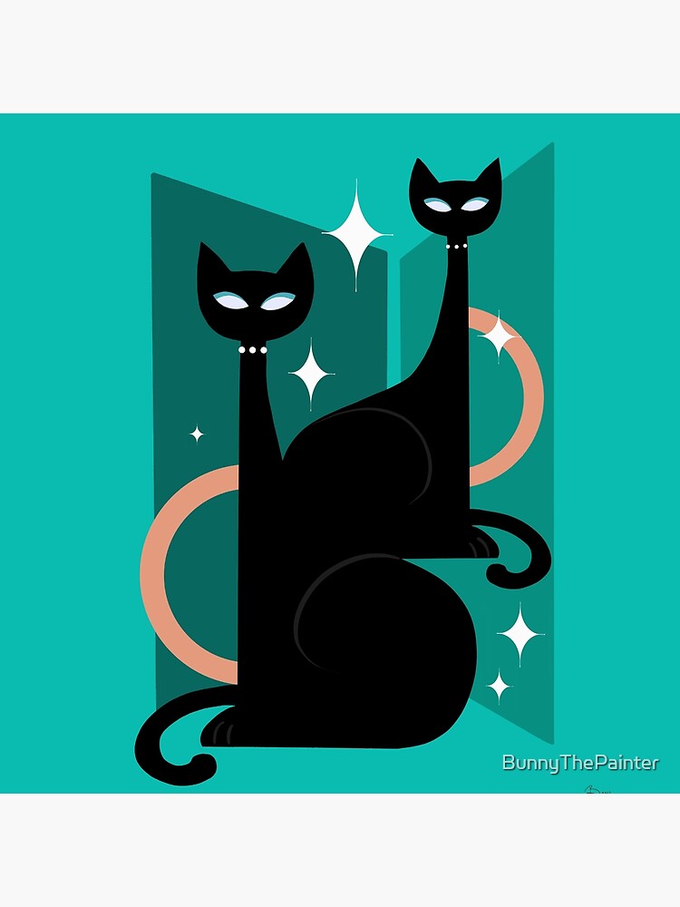 Fashionable Felines Atomic Age Black Kitschy Cats by BunnyThePainter