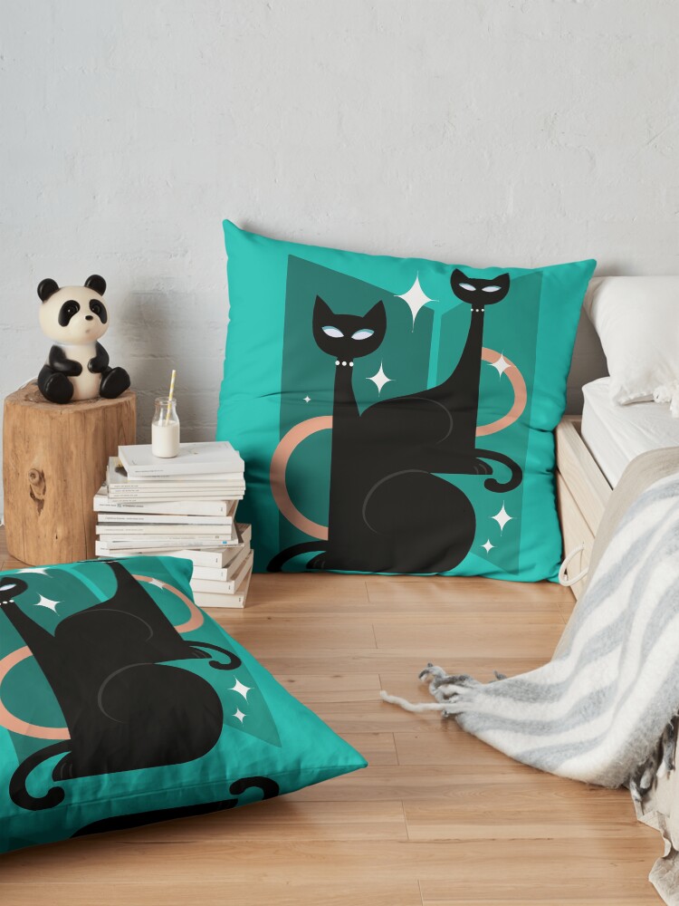 Alternate view of Fashionable Felines Atomic Age Black Kitschy Cats Floor Pillow