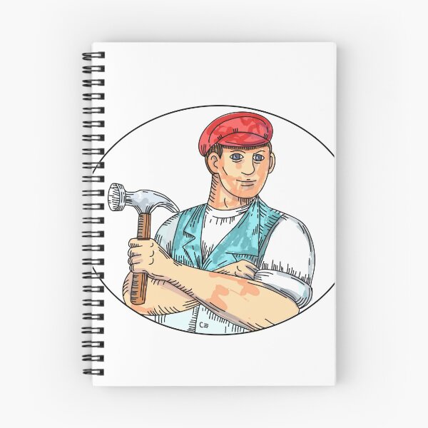Item preview, Vintage Carpenter Holding Hammer Mono Line designed and sold by patrimonio.