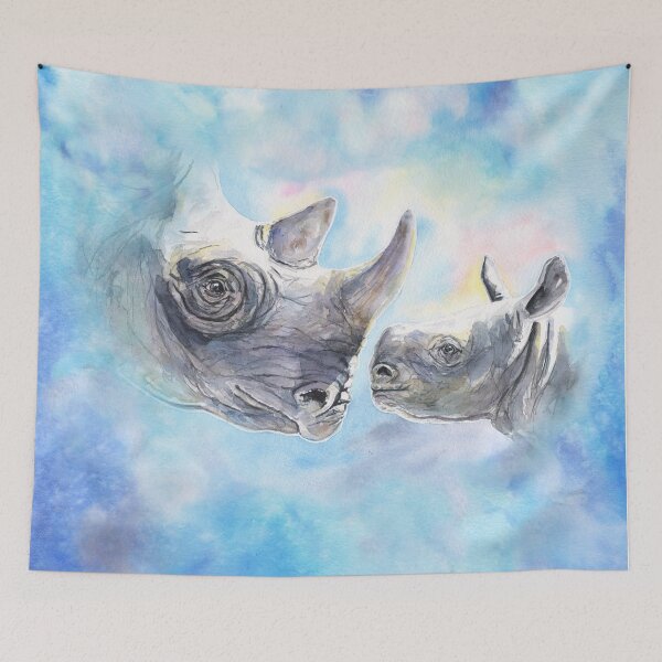 Item preview, Rhinos mother and her baby watercolor art from George Dyachenko  designed and sold by George Dyachenko.