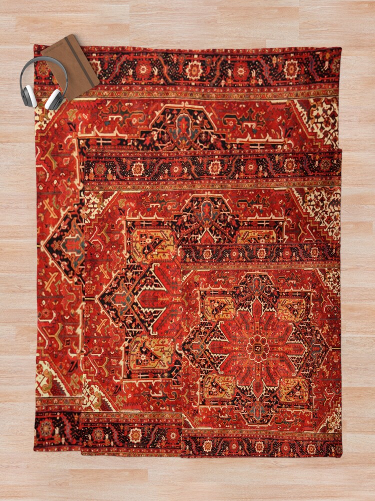 "Antique Persian Rug Red Black Carpet Pattern" Throw Blanket for Sale