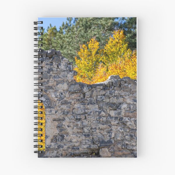 Item preview, The wall of an ancient destroyed building. In the window and behind the wall are trees with golden autumn foliage. Litochoro. Greece designed and sold by EG Creativity Art.