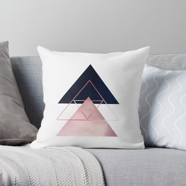 Abstract triangle - Rose gold and Dark blue Throw Pillow