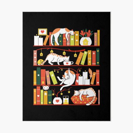 Library cats - autumn colour version Art Board Print