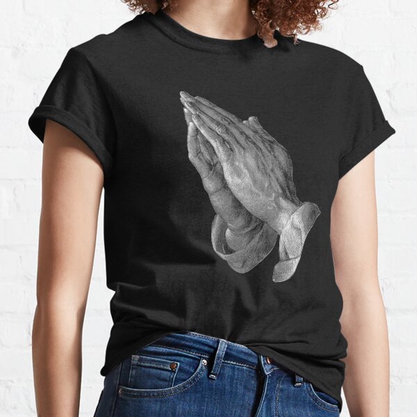 Pray Prayer. Praying. Albrecht Durer. Praying Hands, pen and ink drawing, c.1508. On BLACK. Classic T-Shirt
