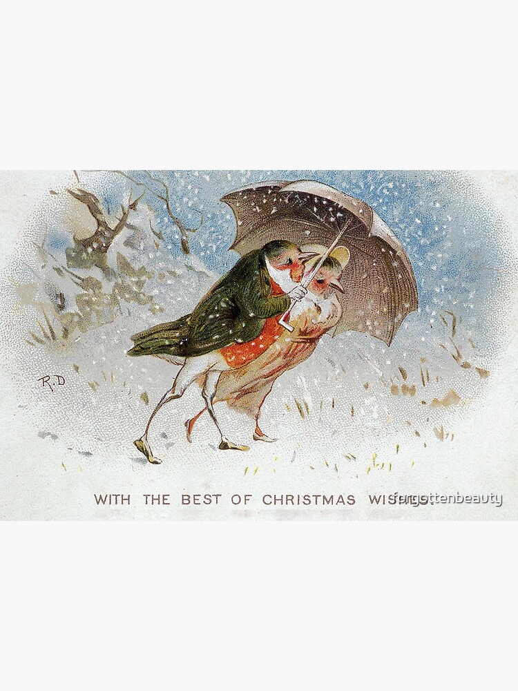Victorian Christmas Bird Couple in the Snow | Art Board Print