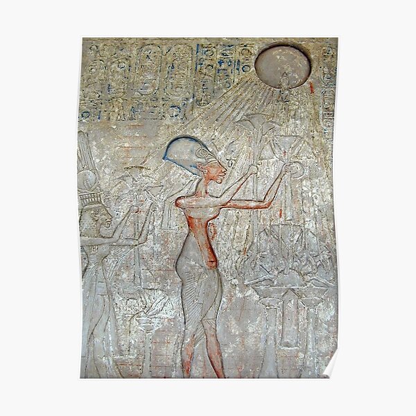 EGIPTO. EGIPCIO. El faraón Akhenaton y su familia adoran a Atón. Póster