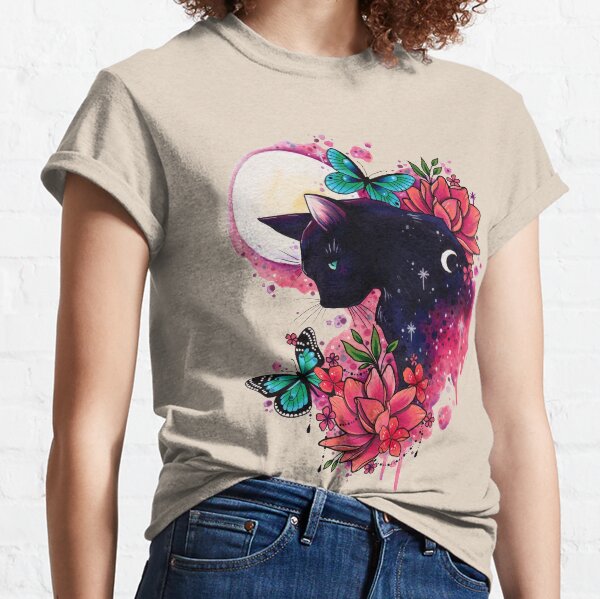 Midnight Cat watercolor design Classic T-Shirt