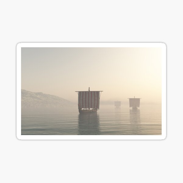 Item preview,  Viking Longships Approaching through the Mist designed and sold by algoldesigns.