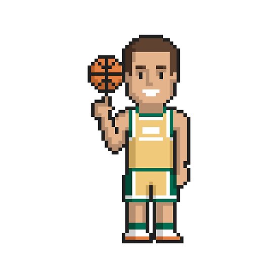 "Basketball player pixel art on white background." Poster by