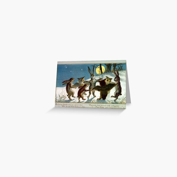 Victorian Christmas Woodland Animal Games Greeting Card