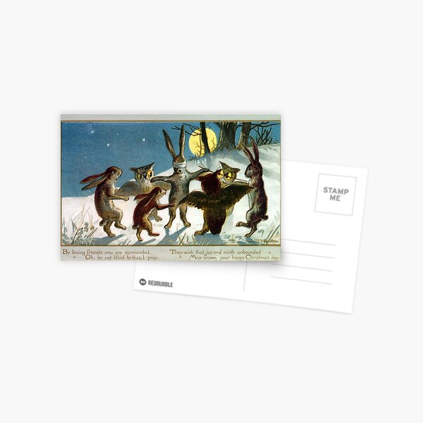 Victorian Christmas Woodland Animal Games Postcard