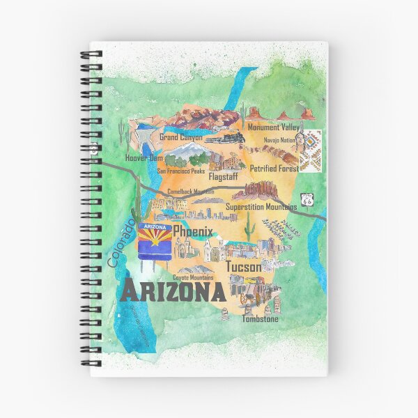 Item preview, Póster de viaje del estado de Arizona, EE. UU., mapa artístico ilustrado designed and sold by artshop77.