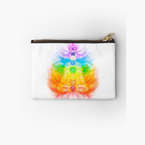 Item preview, Yoga meditation conceptual illustration with chakras and energy flow on human body art print designed and sold by AwenArtPrints.