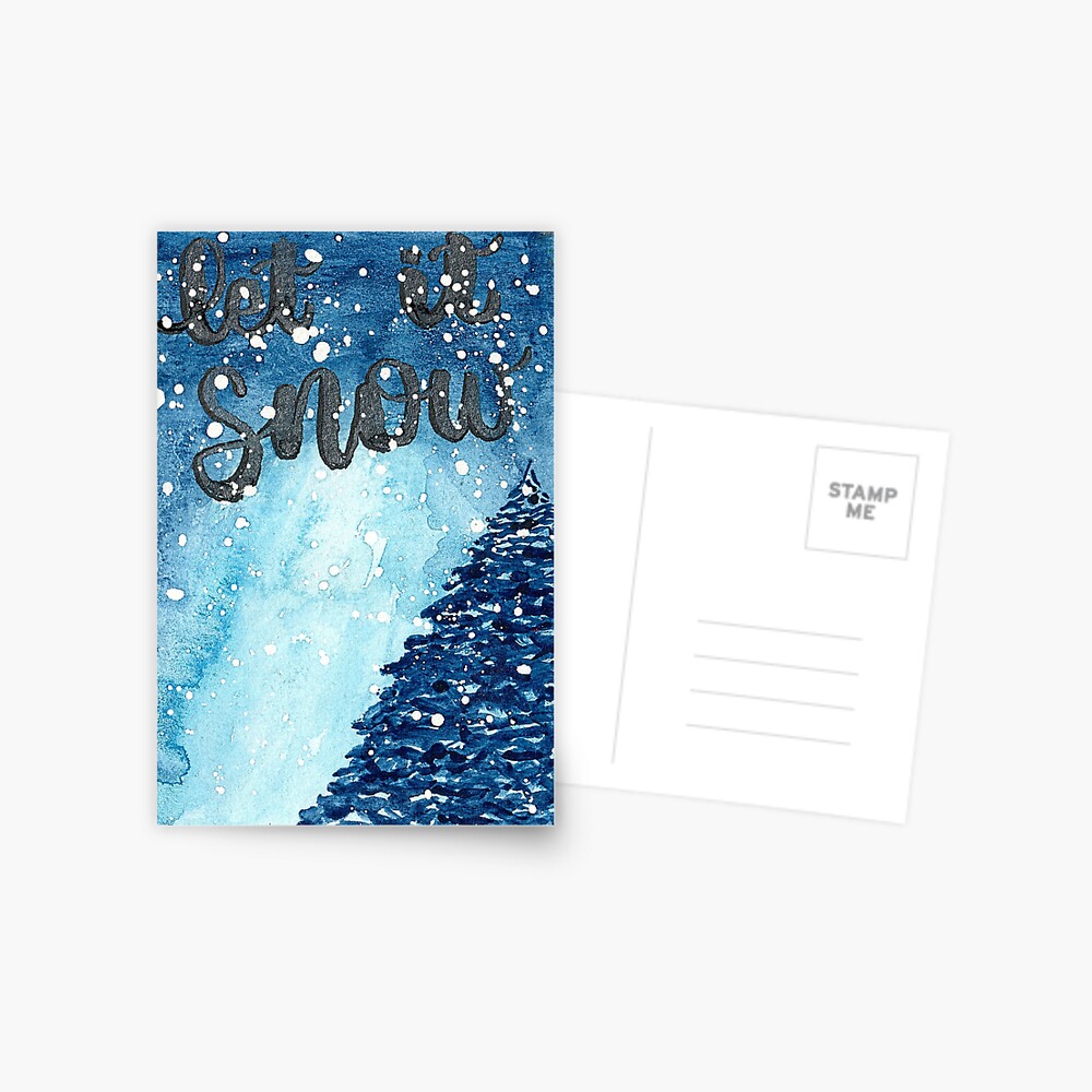 Original Watercolor Let It Snow Painting Postcard
