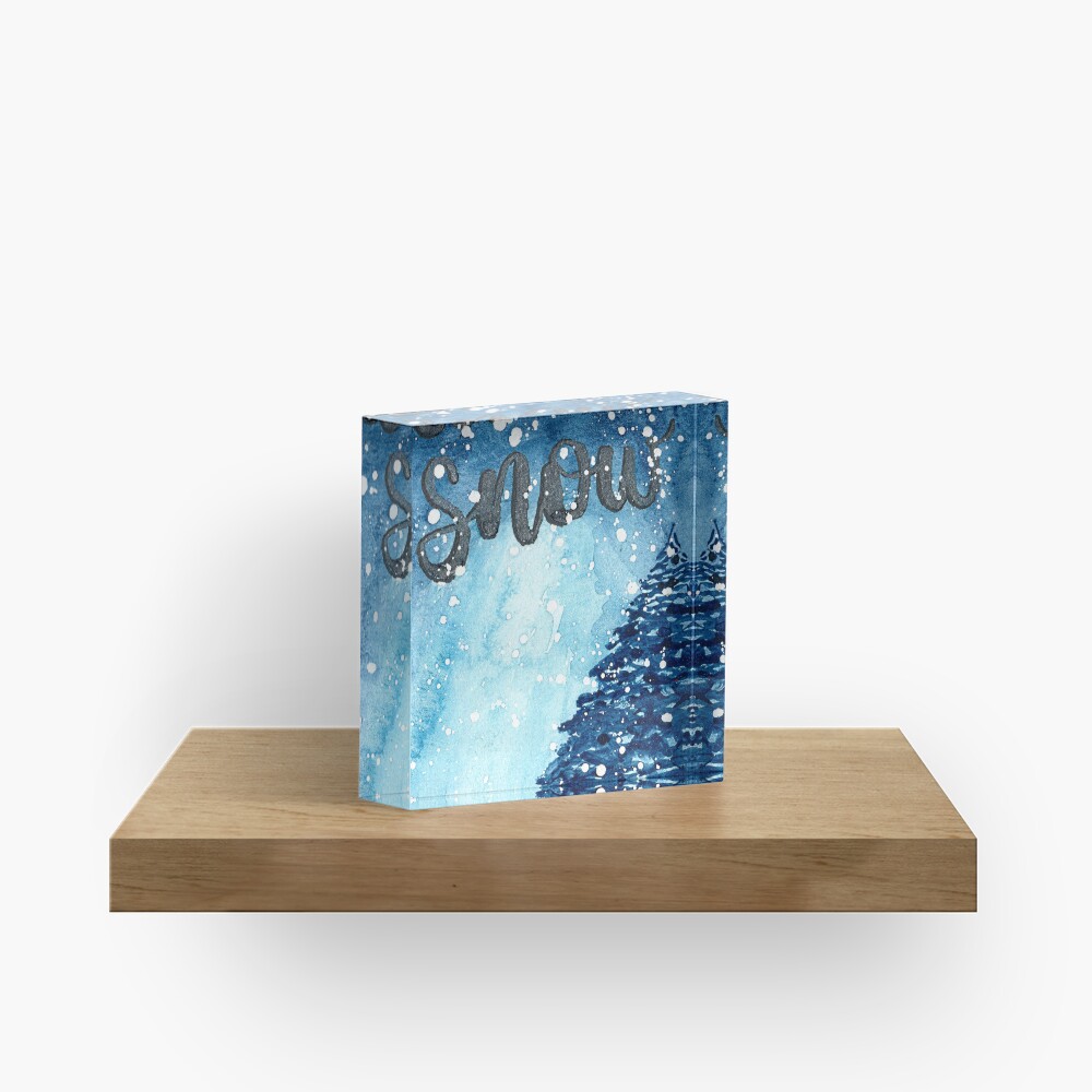 Original Watercolor Let It Snow Painting Acrylic Block
