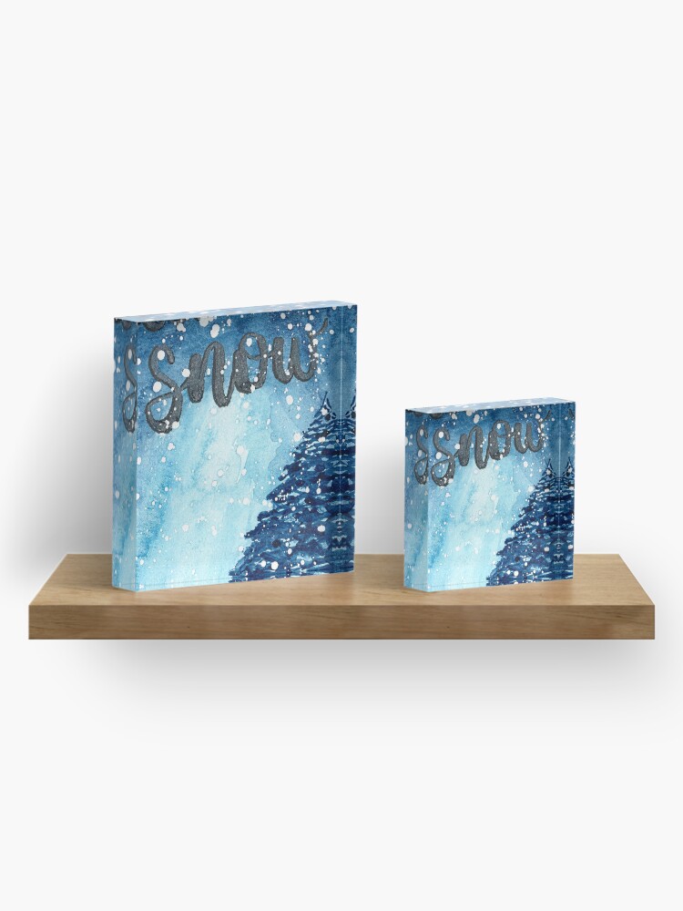 Alternate view of Original Watercolor Let It Snow Painting Acrylic Block