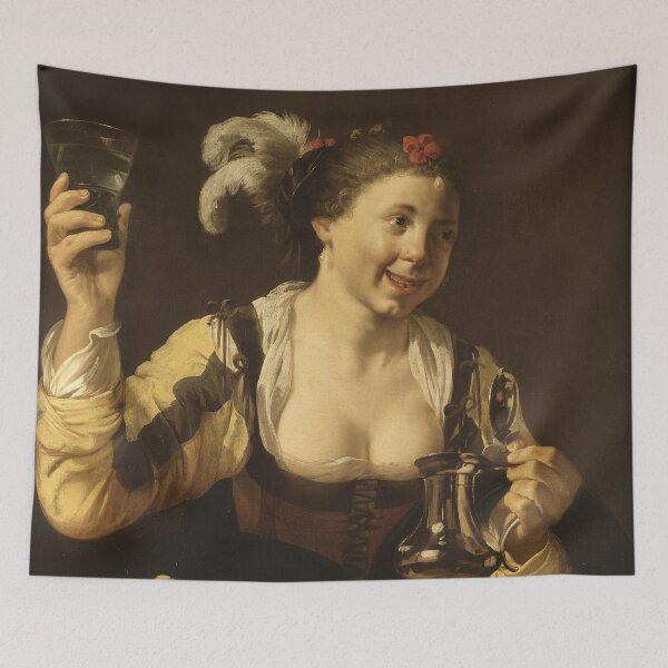 Item preview, A Girl Holding a Glass ("Taste", One of a Series of the Five Senses) - Hendrick ter Brugghen designed and sold by themasters.