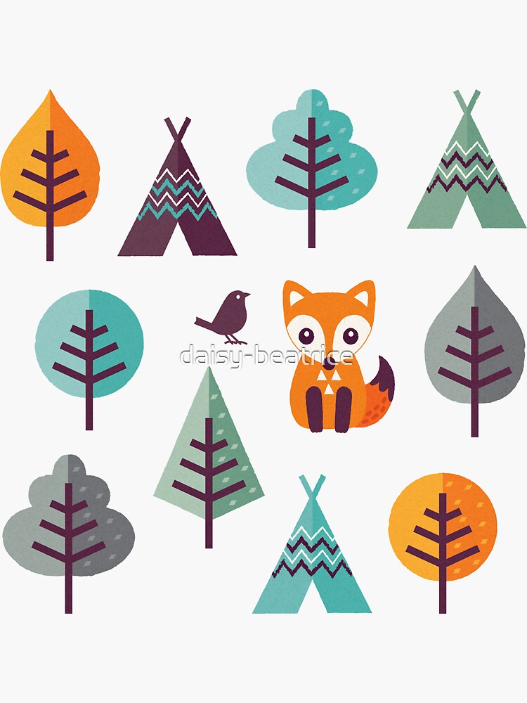 Thumbnail 3 of 3, Sticker, Fox in the Forest on Gray designed and sold by daisy-beatrice.