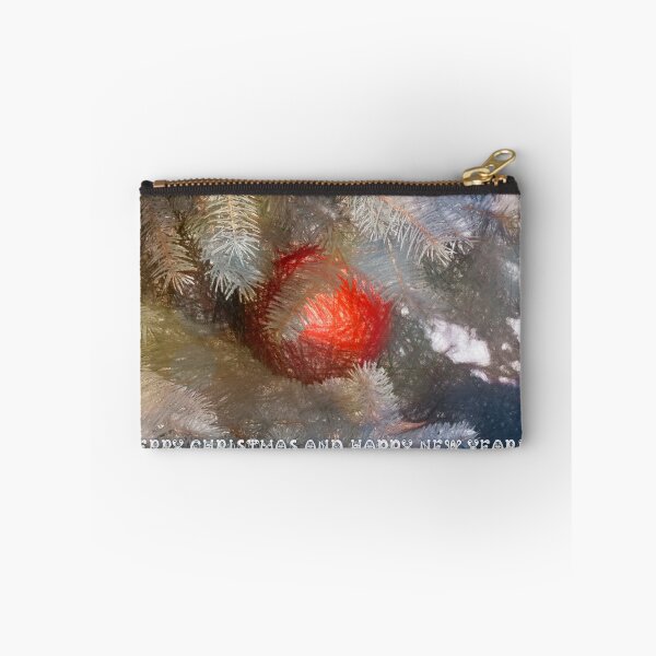 Item preview, Unique art digital merry christmas and happy new year greeting card designed from beautiful photo of a cristmas tree in snow and a red ball. designed and sold by EG Creativity Art.
