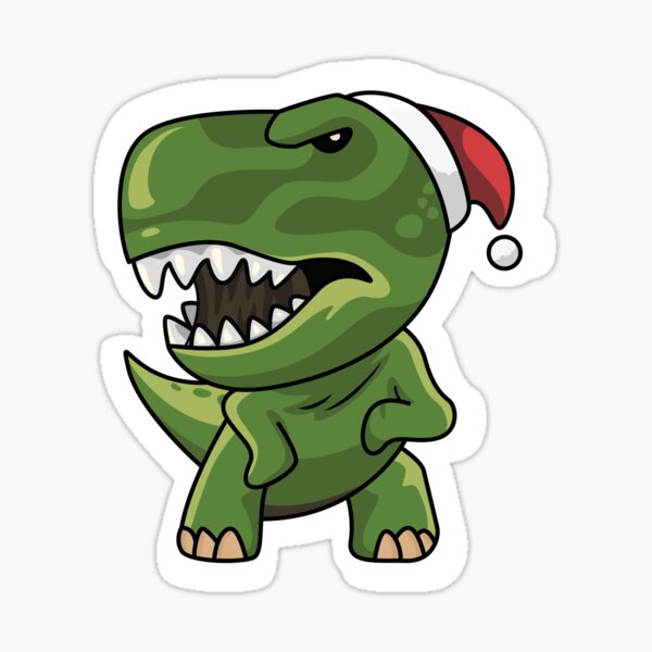 Angry but funny dinosaur T-Rex with Christmas Santa hat Sticker
