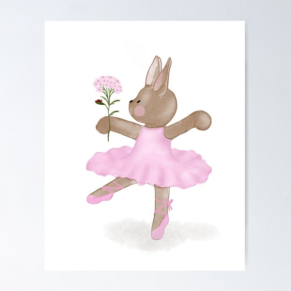 Ballet bunny rabbit with pink flower Poster