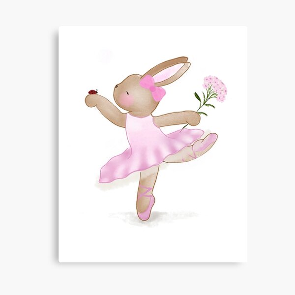 Cute ballerina bunny, ladybug and pink flower Canvas Print