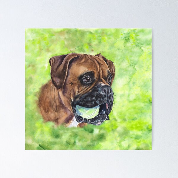 Item preview, Boxer with ball watercolor art from George Dyachenko  designed and sold by George Dyachenko.