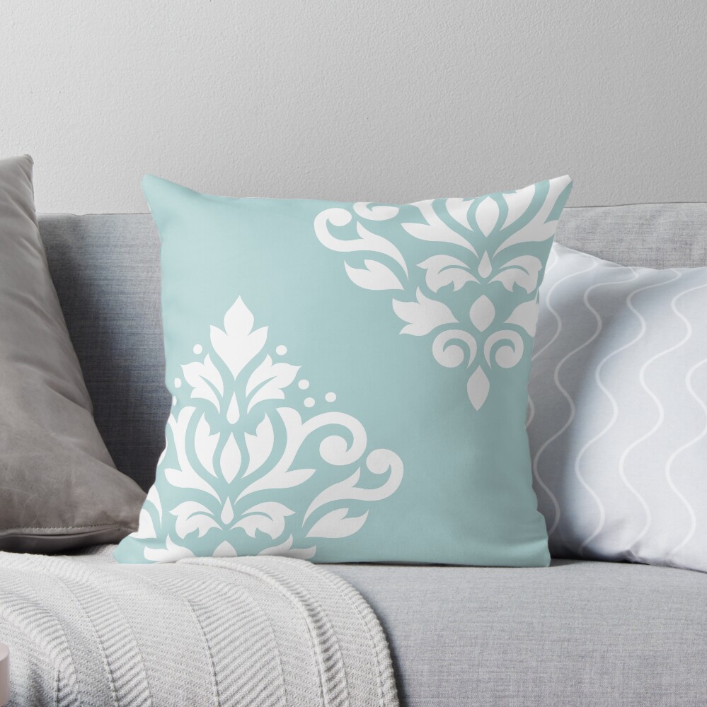 Annette Duck Egg Floral Damask Teal Blue Green White Bedding Or Curtains 