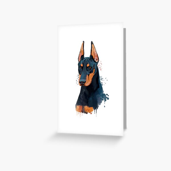 Doberman Pinscher Watercolor, Doberman Pinscher Painting, Doberman Pinscher Portrait, Doberman Pinscher art, Doberman Pinscher illustration Greeting Card