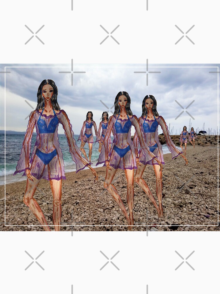 Girls In A Blue Swimsuit Fashion Drawing Collage by IvanaKada