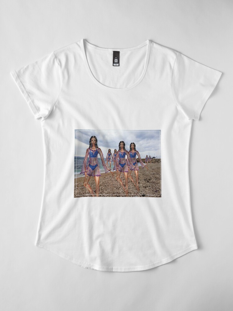 Alternate view of Girls In A Blue Swimsuit Fashion Drawing Collage Premium Scoop T-Shirt