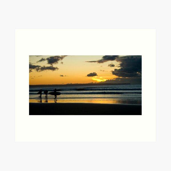 Surfing at Sunset, Croyde Bay Art Print