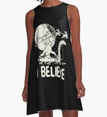 Bigfoot Sasquatch Riding Loch Ness Monster Christmas A-Line Dress