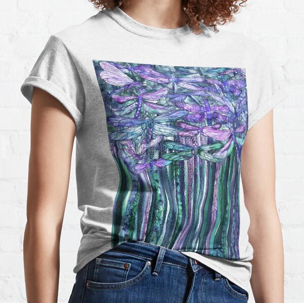 Dragonfly Bloomies 1 - Lavender Teal Classic T-Shirt