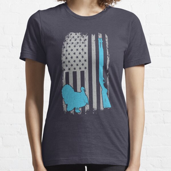 Turkey Hunting with a Shotgun - US American Flag - Wild Gobbler Shotgunning - Hunter Guide Outfitter Gift Essential T-Shirt