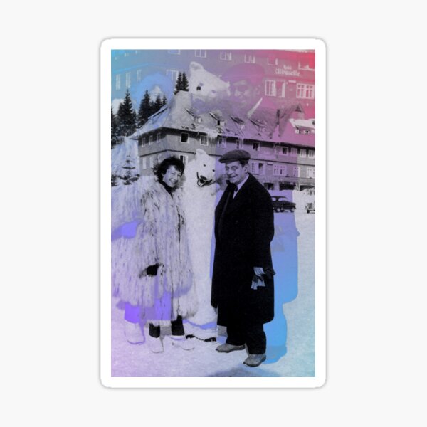 Sylvia Bataille and Jacques Lacan chillin with a polar bear Sticker