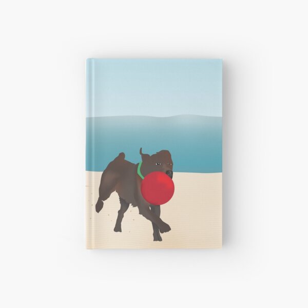 Boy and Dog Playing Ball at the Beach Hardcover Journal