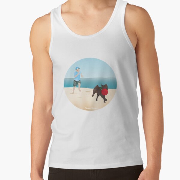 Boy and Dog Playing Ball at the Beach Tank Top