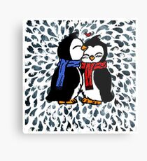 Paint yourself from paper into the world - Penguin in Love Metal Print