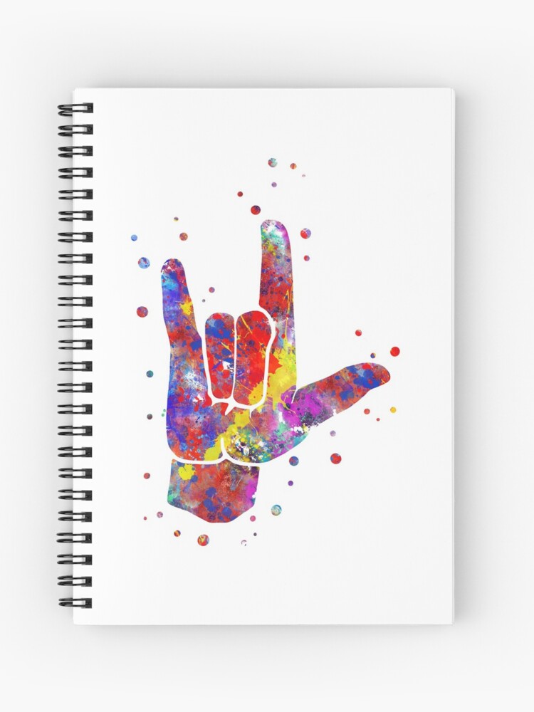 Ich Liebe Dich Asl Gebardensprache Aquarell Gebardensprache Ich Liebe Dich American Sign Language Spiralblock Von Rosaliartbook Redbubble