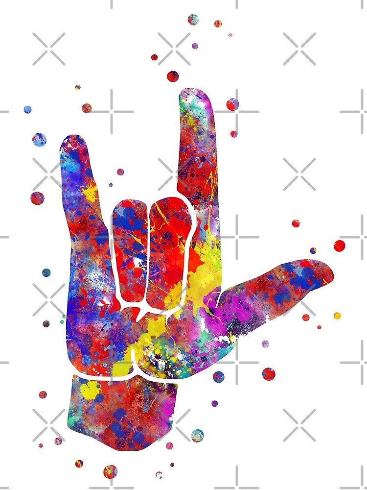 I love you ASL sign language, watercolor sign language, I love you American Sign Language by Rosaliartbook