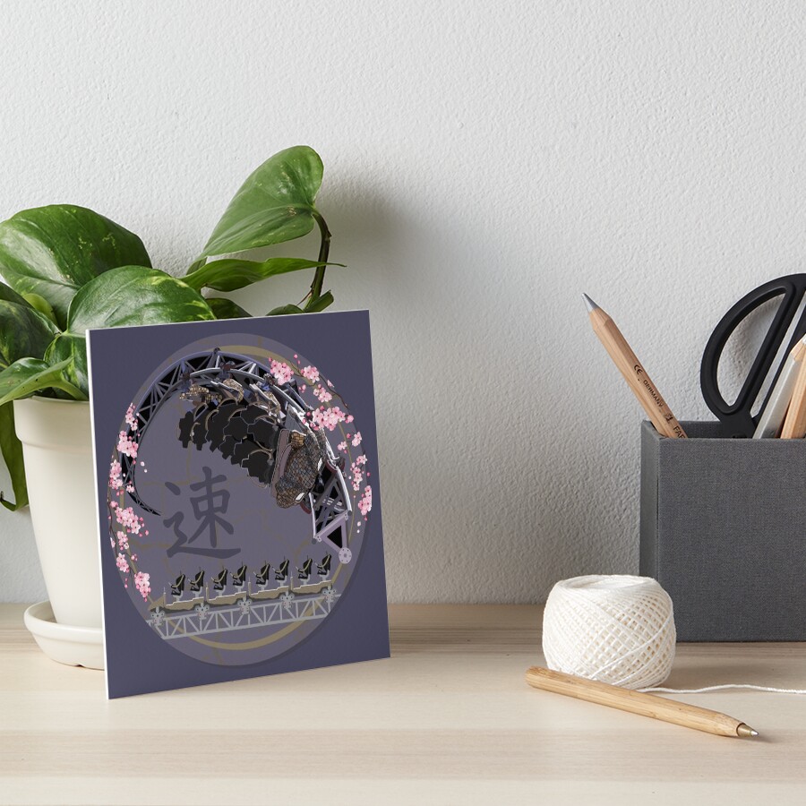 ICON The Ride - Blackpool Pleasure Beach - Cherry Blossoms and Hand-Drawn Art Design Art Board Print