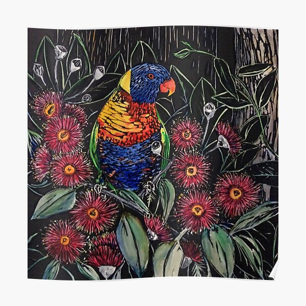 Rainbow Lorikeet and Gum Blossom Poster