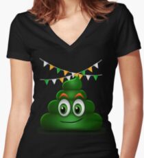 Poop Smile Smiley Funny St. Patrick's Day Gift Women's Fitted V-Neck T-Shirt