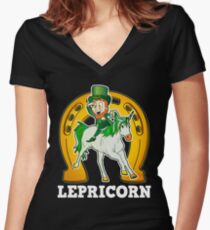 Lepricorn Unicorn St Patrick's Day Funny Gift Women's Fitted V-Neck T-Shirt