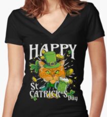 Happy St. Catricks Day Funny St. Patricks Cat Lover Women's Fitted V-Neck T-Shirt