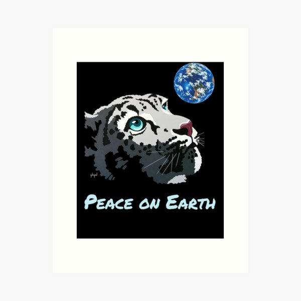 "Peace on Earth" Christmas snow leopard by Schim Schimmel Art Print