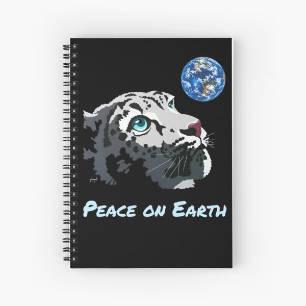 "Peace on Earth" Christmas snow leopard by Schim Schimmel Spiral Notebook